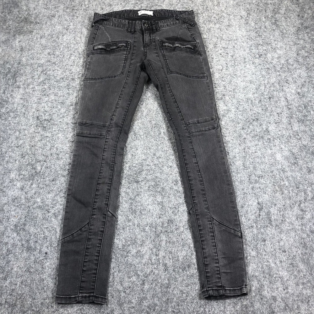 Free People Jeans Womens 27 Gray Charcoal Wash Mid Rise Skinny Stretch Zipper